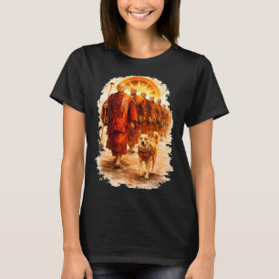 Camiseta Monjes caminando en paz y perro aloka caminan por