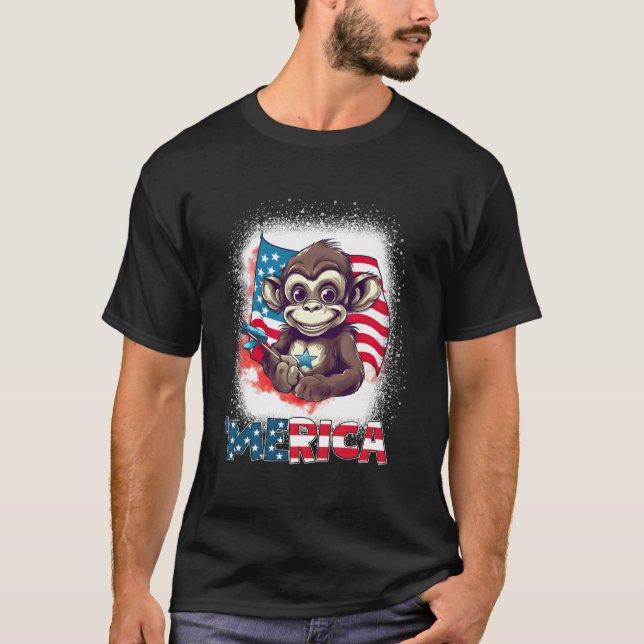 Camiseta Monkey 4Th Of July Patriotic Merica Usa Flag (Anverso)