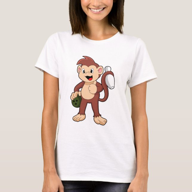 Camiseta Monkey at Bowling with Bowling ball (Anverso)