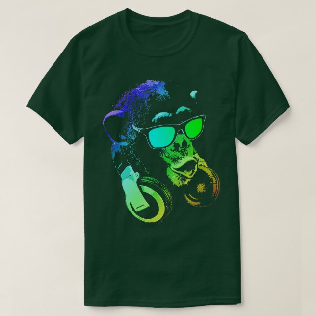 Camiseta Monkey Chimp With Sunglasses And Headphones  (Diseño del anverso)