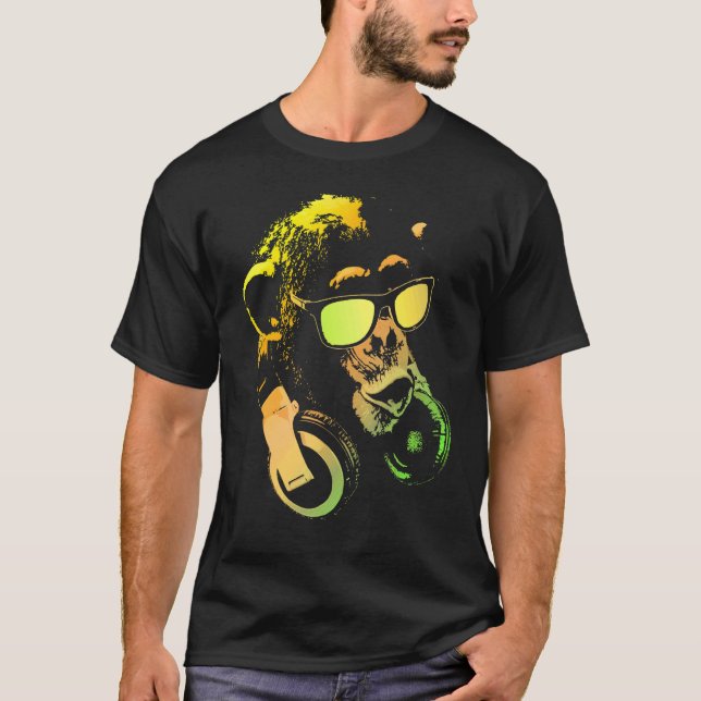 Camiseta Monkey Chimp With Sunglasses And Headphones (Anverso)