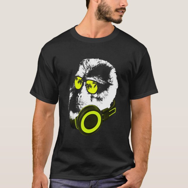 Camiseta Monkey Dj With Headphones And Sunglasses  Party (Anverso)