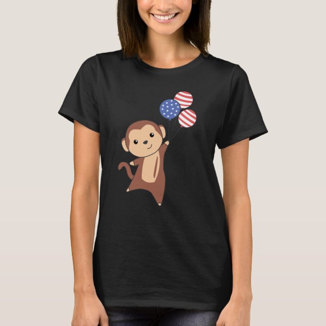 Camiseta Monkey Funny Monkey 4th Of July American Flag (Anverso)