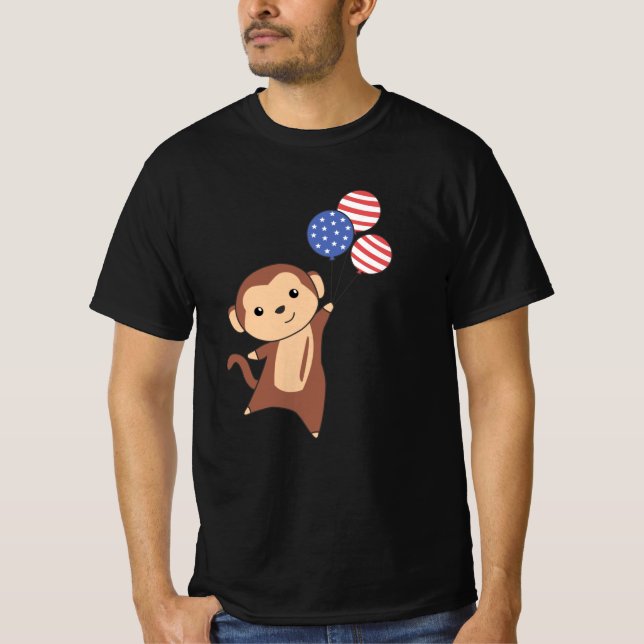 Camiseta Monkey Funny Monkey 4th Of July American Flag (Anverso)