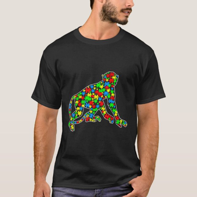 Camiseta Monkey Funny Puzzle Animals Autism Awareness (Anverso)