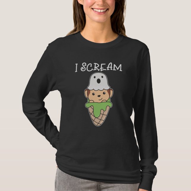 Camiseta Monkey Halloween Ghost I Scream Ice Pun (Anverso)