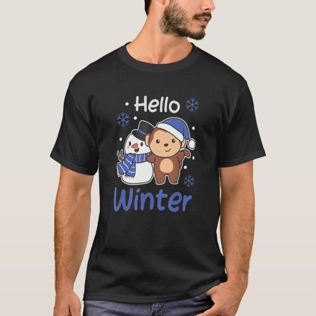 Camiseta Monkey Hello Winter Snowman Snow (Anverso)