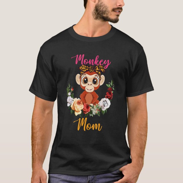 Camiseta Monkey Mom Floral Monkey Bow Tie Lover Mother's Da (Anverso)