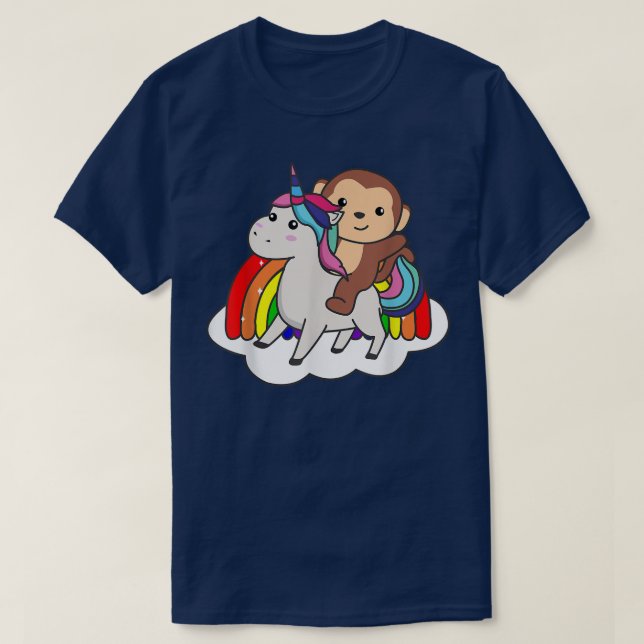 Camiseta Monkey On Unicorn Rainbow Animals Sweet Monkey Uni (Diseño del anverso)