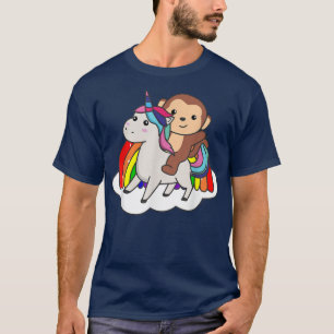 Camiseta Monkey On Unicorn Rainbow Animals Sweet Monkey Uni