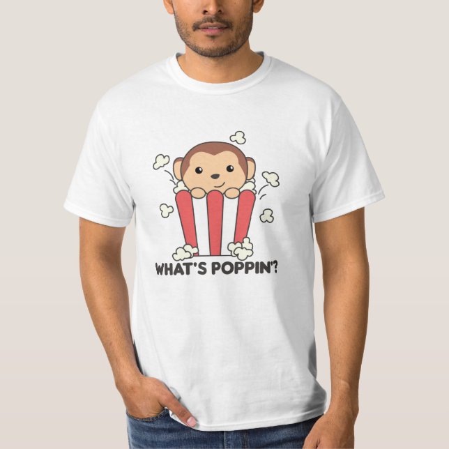 Camiseta Monkey Popcorn Whats Poppin Funny Pun (Anverso)