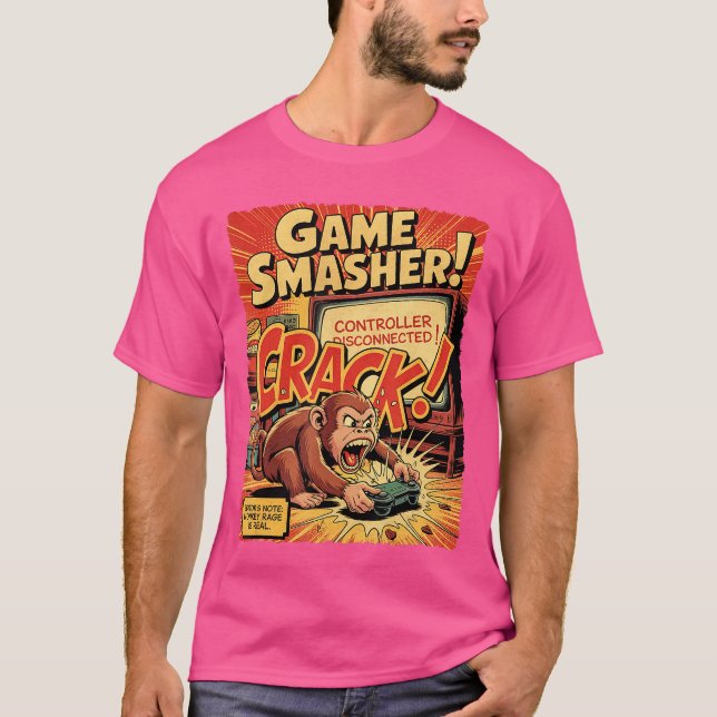 Camiseta Monkey Rage Gamer Retro Comic Console Funny Video  (Anverso)
