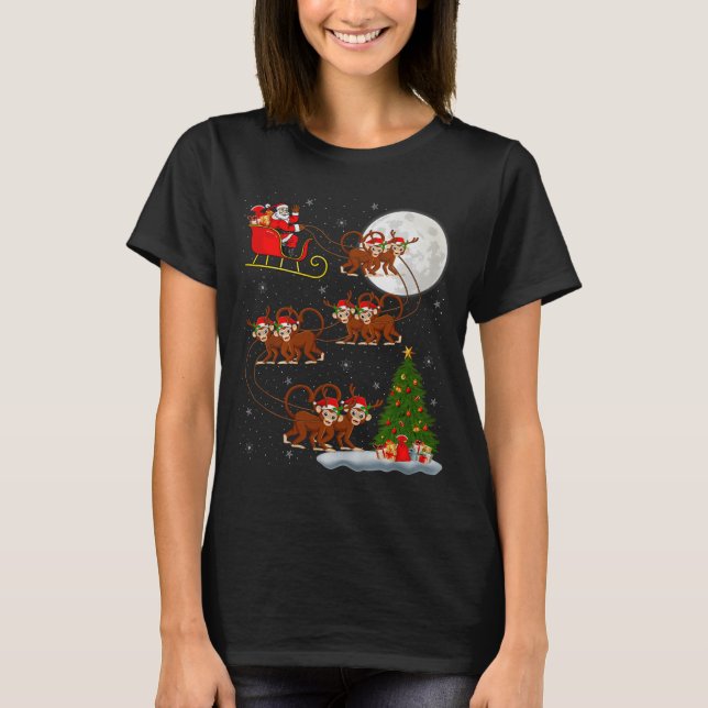 Camiseta Monkey Santa Sleigh Flying Funny Magical Christmas (Anverso)