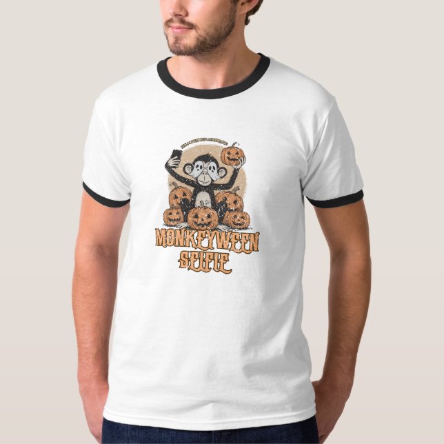 Camiseta Monkeyween Selfie – Vintage Halloween  (Anverso)