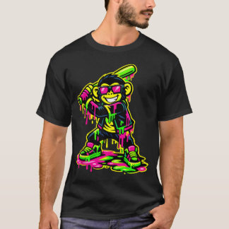 Camiseta Mono Animales Divertidos Béisbol Goteo Jóvenes Chi