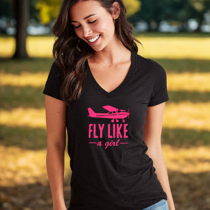 Camiseta Mono Avión Rosa Vuela Como Una Niña Aviación Femen