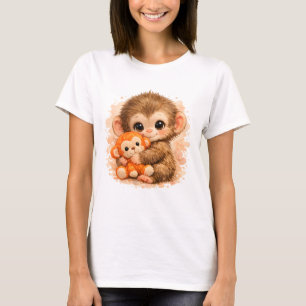 Camiseta Mono bebé lindo abrazando juguete de peluche 