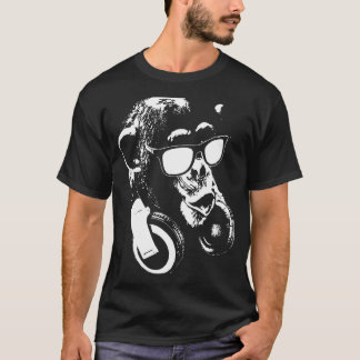 Camiseta Mono Chimpancé Con Auriculares Y Gafas De Sol