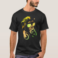 Mono chimpancé con gafas de sol y auriculares