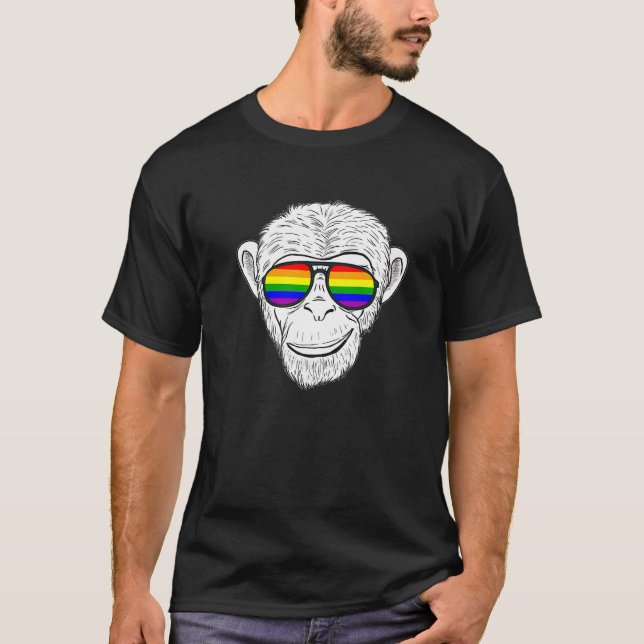 Camiseta Mono Chimpancé con lentes de sol arcoiris Mono arc (Anverso)