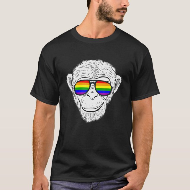 Camiseta Mono Chimpancé con lentes de sol arcoiris Mono arc (Anverso)
