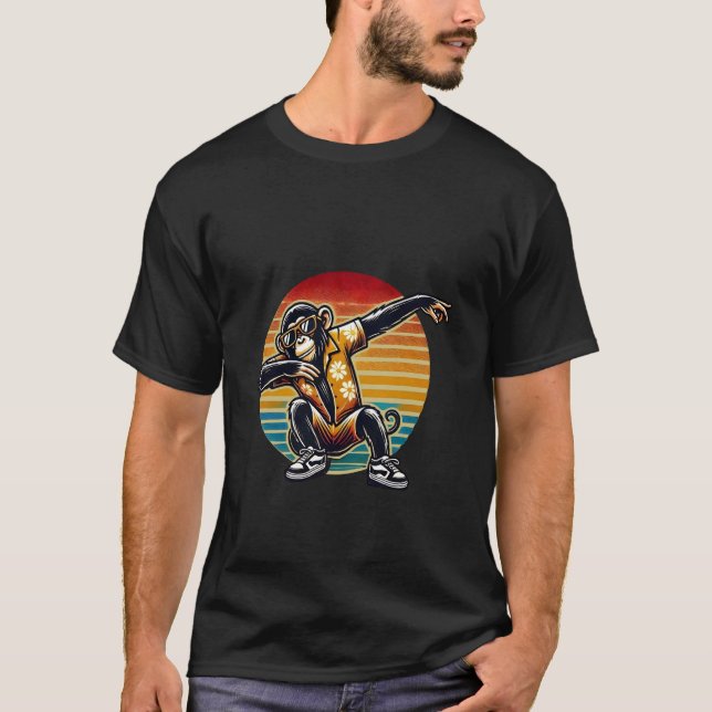 Camiseta Mono chimpancé retro bailando con Sunglasse (Anverso)