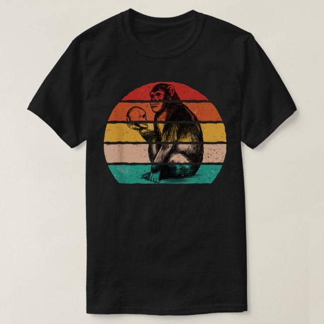 Camiseta Mono chimpancé retro vintage con cráneo (Diseño del anverso)