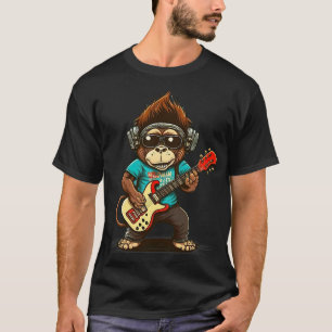 Camiseta Mono Chimpancé Tocando Guitarra De Rock Acústica