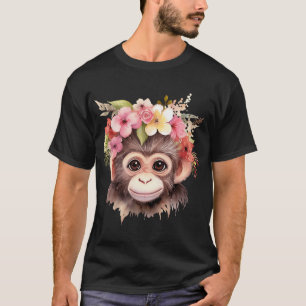 Camiseta Mono Chimpanzee Jungle Animal Boho Floral Ape