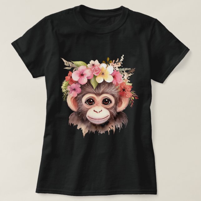 Camiseta Mono Chimpanzee Jungle Animal Boho Floral Ape (Diseño del anverso)