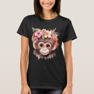 Camiseta Mono Chimpanzee Jungle Animal Boho Floral Ape