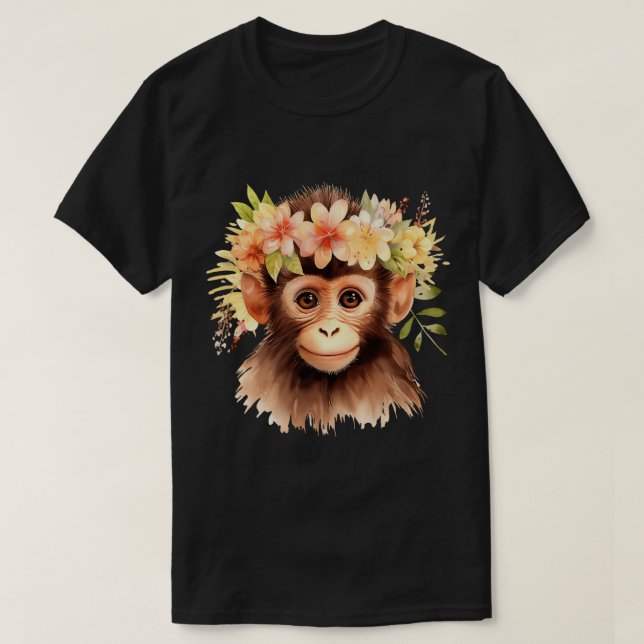 Camiseta Mono Chimpanzee Jungle Animal Boho Floral Ape 23 (Diseño del anverso)