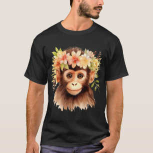 Camiseta Mono Chimpanzee Jungle Animal Boho Floral Ape 23