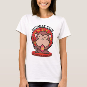 Camiseta Mono Chino Rótulo Zodiaco Mujeres Blancas