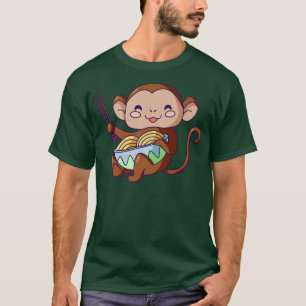 Camiseta Mono comiendo ramen Kawaii Anime Fideos japoneses 