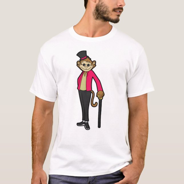 Camiseta Mono como Caballero con Gorra y palo para caminar (Anverso)