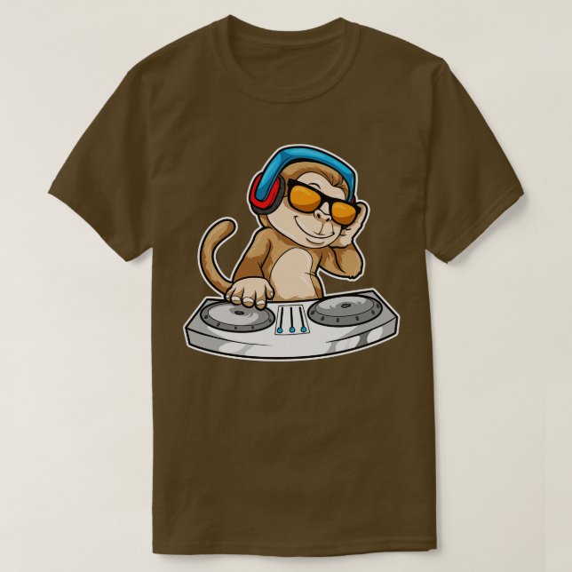 Camiseta Mono como DJ con audífonos mesa de mezcla (Diseño del anverso)