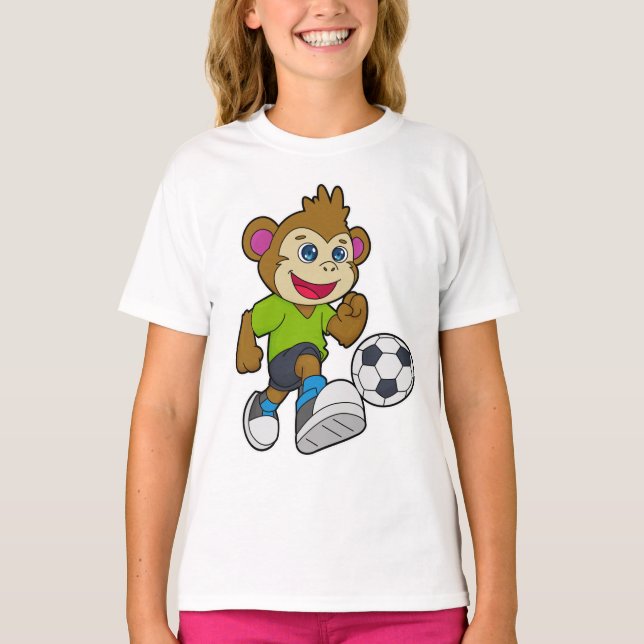 Camiseta Mono como jugador de fútbol con fútbol (Anverso)