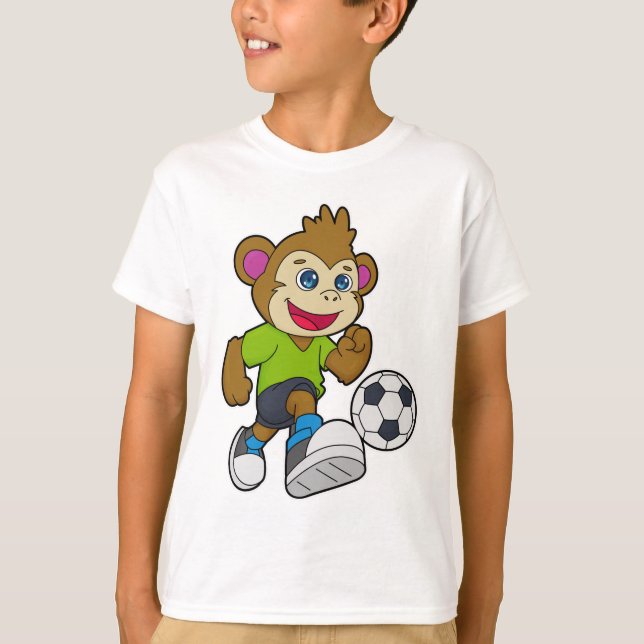 Camiseta Mono como jugador de fútbol con fútbol (Anverso)
