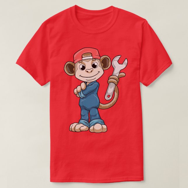 Camiseta Mono como mecánico con herramientas y casco (Diseño del anverso)