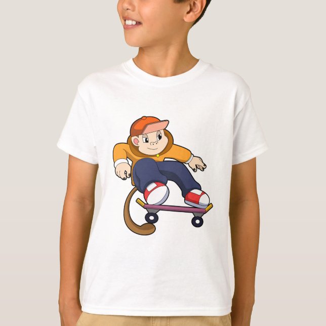 Camiseta Mono como patinador con patineta (Anverso)