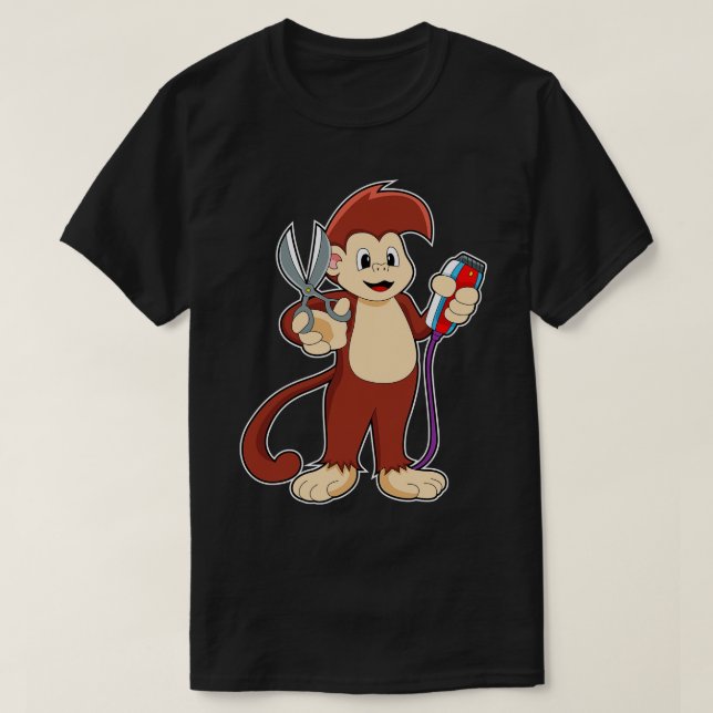 Camiseta Mono como peluquero con tijera Razor (Diseño del anverso)