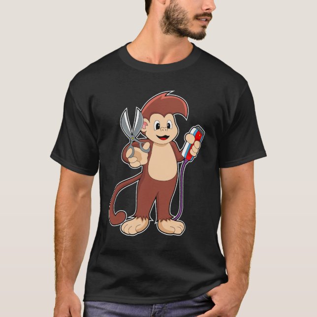 Camiseta Mono como peluquero con tijeras y Razor (Anverso)