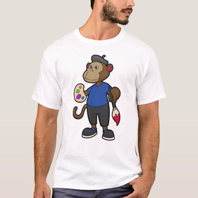 Camiseta Mono como pintador con pintura y pincel (Anverso)