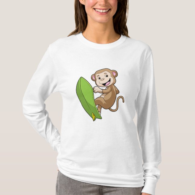 Camiseta Mono como surfista con tabla de surf (Anverso)