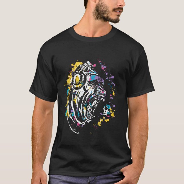 Camiseta Mono Con Auriculares Dj Y Gafas De Sol (Anverso)