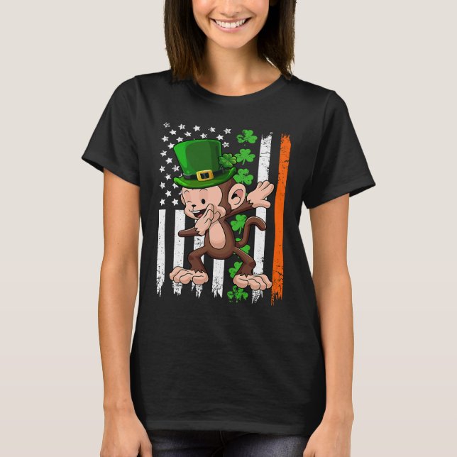 Camiseta Mono Dabbing Leprechaun Gorra Bandera Americana St (Anverso)