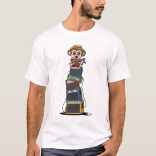 Camiseta Mono de dibujos animados lindo tocando ukelele
