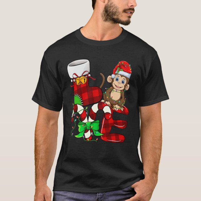Camiseta Mono de los Navidades de los monos Lover usando Sa (Anverso)