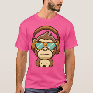 Camiseta mono de música lindo con amigo de auriculares